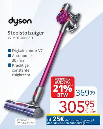Promotions Dyson steelstofzuiger v7 motorhead - Dyson - Valide de 01/03/2019 à 31/03/2019 chez Eldi