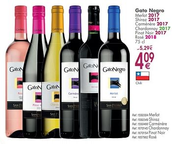 Promoties Gato negro merlot 2017 - Rode wijnen - Geldig van 05/03/2019 tot 31/03/2019 bij Cora