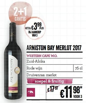 Promoties Arniston bay merlot 2017 western cape w.o. zuid-afrika - Rode wijnen - Geldig van 21/02/2019 tot 20/03/2019 bij Delhaize