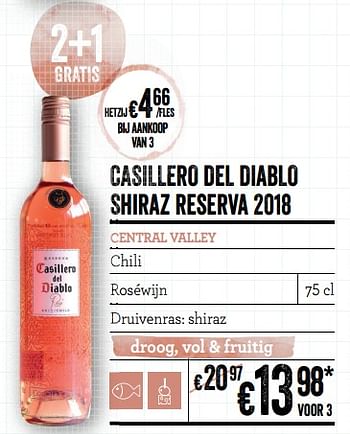 Promoties Casillero del diablo shiraz reserva 2018 central valley chili - Rosé wijnen - Geldig van 21/02/2019 tot 20/03/2019 bij Delhaize