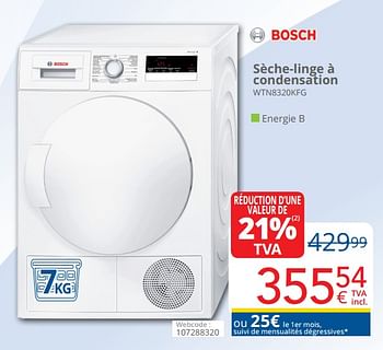 Promotions Bosch sèche-linge à condensation wtn8320kfg - Bosch - Valide de 01/03/2019 à 31/03/2019 chez Eldi