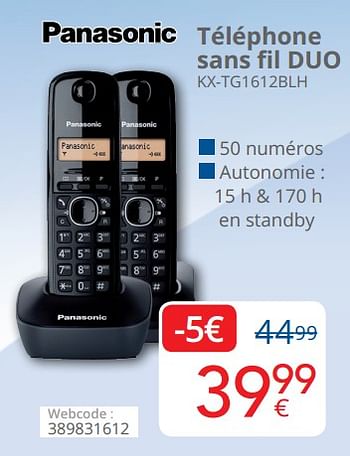 Promotions Panasonic téléphone sans fil duo kx-tg1612blh - Panasonic - Valide de 01/03/2019 à 31/03/2019 chez Eldi