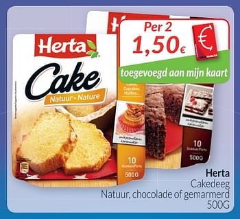 Promotions Cakedeeg natuur, chocolade of gemarmerd - Herta - Valide de 01/03/2019 à 31/03/2019 chez Intermarche