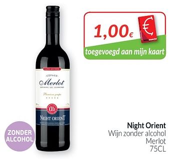 Promoties Night orient wijn zonder alcohol merlot - Rosé wijnen - Geldig van 01/03/2019 tot 31/03/2019 bij Intermarche