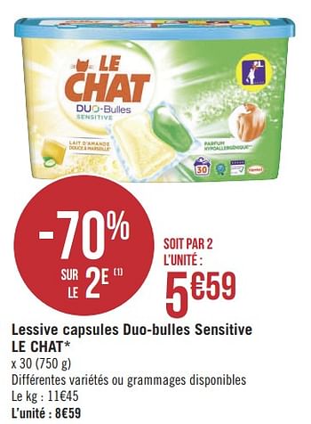 Promotion Geant Casino Lessive Capsules Duo Bulles Sensitive Le Chat Le Chat Menage Valide Jusqua 4 Promobutler