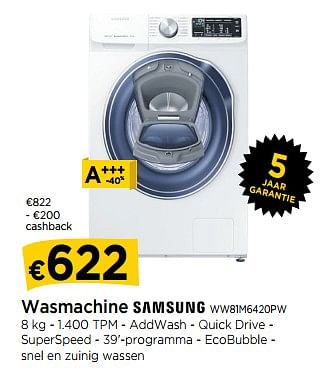 Promoties Wasmachine samsung ww81m6420pw - Samsung - Geldig van 01/03/2019 tot 27/03/2019 bij Molecule