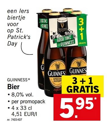 Promotions Bier - Guinness - Valide de 11/03/2019 à 16/03/2019 chez Lidl