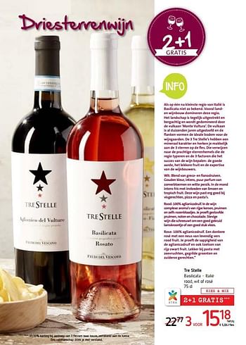 Promoties Tre stelle basilicata italië rood, wit of rosé - Rode wijnen - Geldig van 14/03/2019 tot 27/03/2019 bij Spar (Colruytgroup)