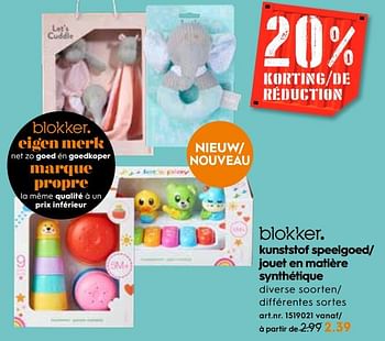 Promoties Kunststof speelgoed- jouet en matière synthétique - Huismerk - Blokker - Geldig van 06/03/2019 tot 19/03/2019 bij Blokker