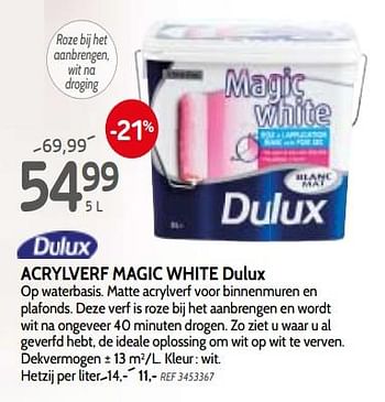 Promoties Acrylverf magic white dulux - Dulux - Geldig van 13/03/2019 tot 01/04/2019 bij BricoPlanit