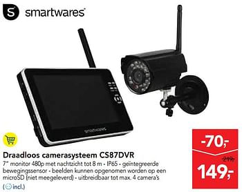 Promoties Smartwares draadloos camerasysteem cs87dvr - Smartwares - Geldig van 13/03/2019 tot 26/03/2019 bij Makro