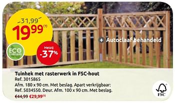 Promoties Tuinhek met rasterwerk in fsc-hout - Huismerk - Brico - Geldig van 12/03/2019 tot 01/04/2019 bij Brico