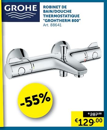Promotions Robinet de bain-douche thermostatique grohtherm 800 - Grohe - Valide de 12/03/2019 à 08/04/2019 chez Zelfbouwmarkt