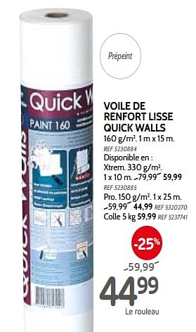 Promotions Voile de renfort lisse quick walls - Quick Walls - Valide de 13/03/2019 à 01/04/2019 chez BricoPlanit