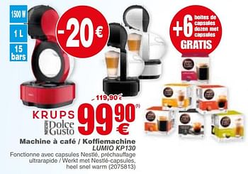 Promoties Krups machine à café - koffiemachine lumio kp130 - Krups - Geldig van 12/03/2019 tot 25/03/2019 bij Cora
