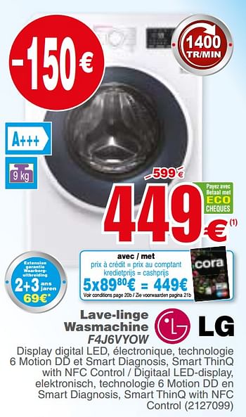 Promoties Lg lave-linge wasmachine f4j6vyow - LG - Geldig van 12/03/2019 tot 25/03/2019 bij Cora