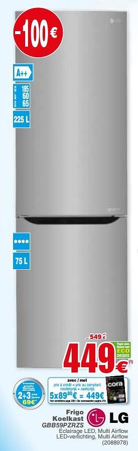 Promoties Lg frigo koelkast gbb59pzrzs - LG - Geldig van 12/03/2019 tot 25/03/2019 bij Cora