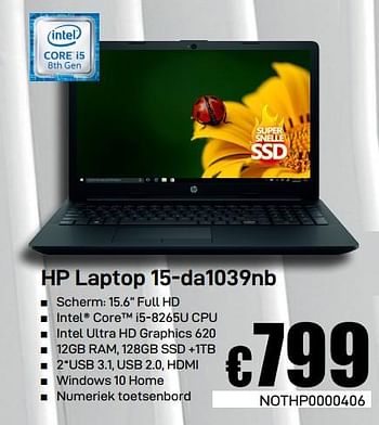 Promoties Hp laptop 15-da1039nb - HP - Geldig van 08/03/2019 tot 07/04/2019 bij Compudeals