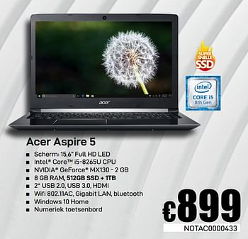 Promoties Acer aspire 5 - Acer - Geldig van 08/03/2019 tot 07/04/2019 bij Compudeals