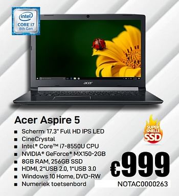 Promoties Acer aspire 5 - Acer - Geldig van 08/03/2019 tot 07/04/2019 bij Compudeals