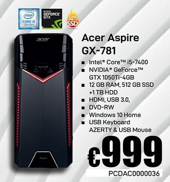 Promoties Acer aspire gx-781 - Acer - Geldig van 08/03/2019 tot 07/04/2019 bij Compudeals