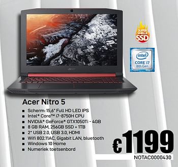 Promoties Acer nitro 5 - Acer - Geldig van 08/03/2019 tot 07/04/2019 bij Compudeals