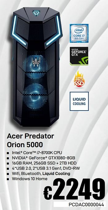 Promoties Acer predator orion 5000 - Acer - Geldig van 08/03/2019 tot 07/04/2019 bij Compudeals