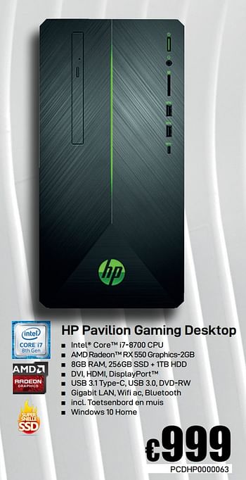 Promoties Hp pavilion gaming desktop - HP - Geldig van 08/03/2019 tot 07/04/2019 bij Compudeals