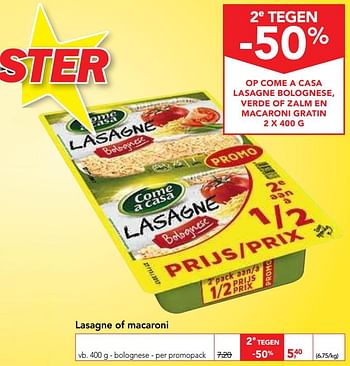 Promoties Lasagne of macaroni bolognese - per promopack - Come a Casa - Geldig van 13/03/2019 tot 26/03/2019 bij Makro
