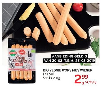 Promoties Bio veggie worstjes wiener fit food - Fitfood - Geldig van 20/03/2019 tot 26/03/2019 bij Alvo