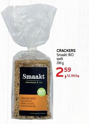 Promoties Crackers smaakt bio spelt - Smaakt - Geldig van 13/03/2019 tot 26/03/2019 bij Alvo