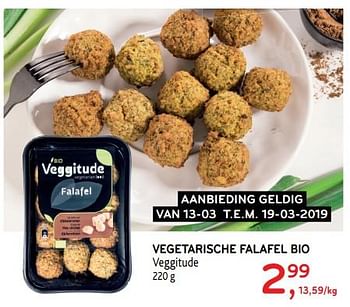 Promotions Vegetarische falafel bio veggitude - Veggitude - Valide de 13/03/2019 à 19/03/2019 chez Alvo