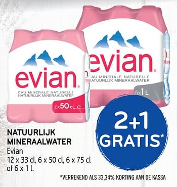 Promoties 2+1 gratis natuurlijk mineraalwater evian - Evian - Geldig van 13/03/2019 tot 26/03/2019 bij Alvo
