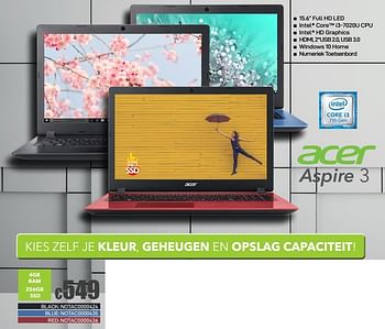 Promoties Acer aspire 3 - Acer - Geldig van 08/03/2019 tot 07/04/2019 bij Compudeals