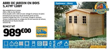 Promotions Abri de jardin en bois 5,47m² luby - Produit Maison - Brico Cash - Valide de 01/03/2019 à 31/12/2019 chez Brico Cash