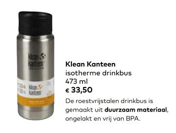 Promotions Klean kanteen isotherme drinkbus - Klean Kanteen  - Valide de 06/03/2019 à 02/04/2019 chez Bioplanet