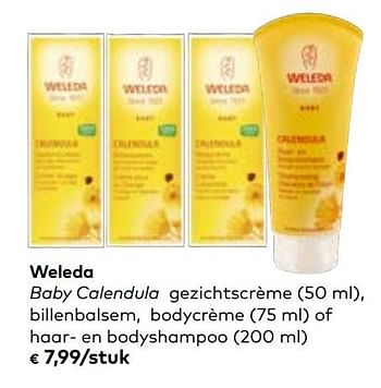 Promoties Weleda baby calendula gezichtscrème billenbalsem, bodycrème of haar- en bodyshampoo - Weleda - Geldig van 06/03/2019 tot 02/04/2019 bij Bioplanet