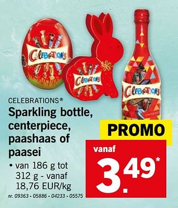 Promoties Sparkling bottle, centerpiece, paashaas of paasei - Celebrations - Geldig van 18/03/2019 tot 23/03/2019 bij Lidl