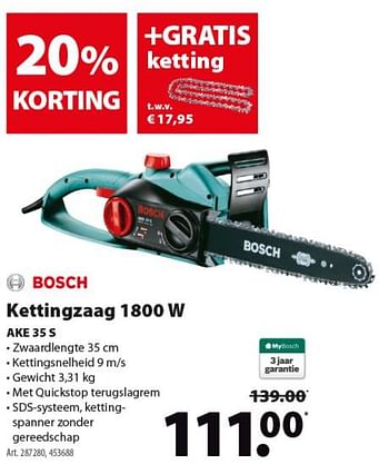 Promoties Bosch kettingzaag 1800 w ake 35 s - Bosch - Geldig van 20/03/2019 tot 26/03/2019 bij Gamma