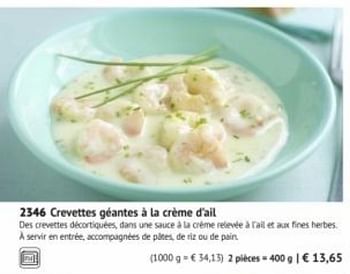 Promotions Crevettes géantes à la crème d`ail - Produit maison - Bofrost - Valide de 01/03/2019 à 29/09/2019 chez Bofrost