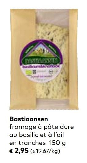 Promotions Bastiaansen fromage à pâte dure au basilic et à l`ail - Bastiaansen - Valide de 06/03/2019 à 02/04/2019 chez Bioplanet