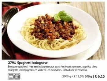 Promotions Spaghetti bolognese - Produit maison - Bofrost - Valide de 01/03/2019 à 29/09/2019 chez Bofrost