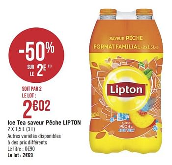 Promotions Ice tea saveur pêche lipton - Lipton - Valide de 12/03/2019 à 24/03/2019 chez Géant Casino