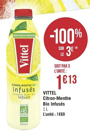 Promoties Vittel citron-menthe bio infusés - Vittel - Geldig van 12/03/2019 tot 24/03/2019 bij Géant Casino
