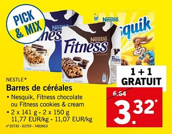 Promoties Barres de céréales - Nestlé - Geldig van 18/03/2019 tot 23/03/2019 bij Lidl