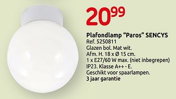Promoties Plafondlamp paros sencys - Sencys - Geldig van 01/04/2019 tot 30/06/2019 bij Brico