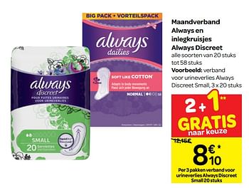 Promoties Verband voor urineverlies always discreet small - Always - Geldig van 13/03/2019 tot 25/03/2019 bij Carrefour