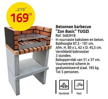 Promotions Betonnen barbecue zon basic tuozi - Tuozi - Valide de 01/04/2019 à 30/06/2019 chez Brico
