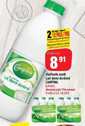 Promoties Halfvolle melk lait demi-écrémé campina - Campina - Geldig van 13/03/2019 tot 19/03/2019 bij Match