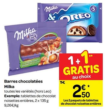 Promoties Barres chocolatées milka - Milka - Geldig van 13/03/2019 tot 25/03/2019 bij Carrefour